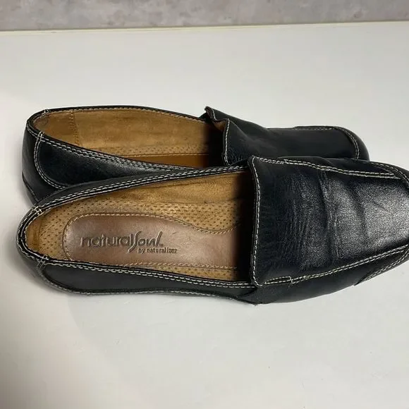 Naturalizer Natural Sole Black Leather Slip On Loafer Shoe Contrast Stitching 7M - Picture 9 of 10